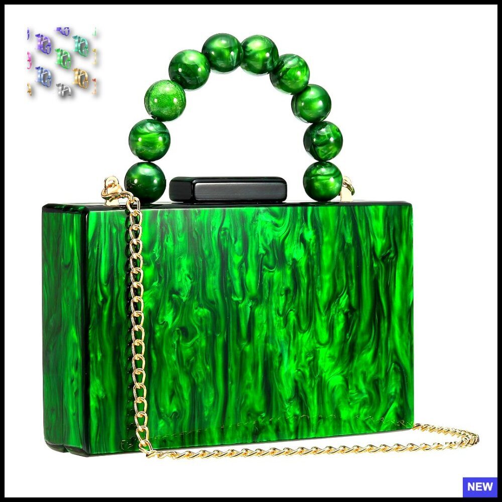 Acrylic Evening Clutch with Pearl Chain Crossbody Shoulder Bag Vintage Glam